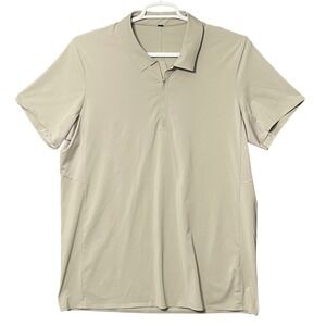 Lululemon Men's XL Polo Dry Wick Polo Shirt Short Sleeve 1/2 Zip‎ Beige Golf